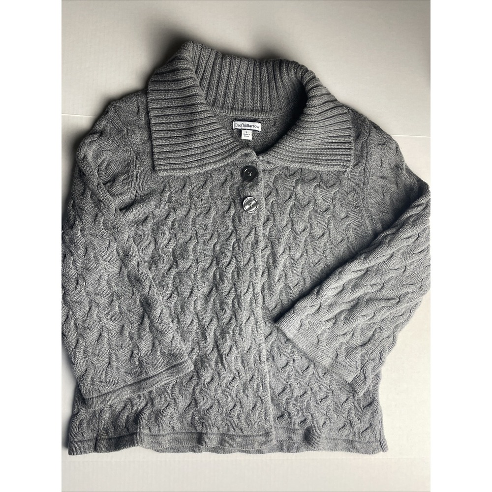 Croft & Barrow Sweater Women's Large L Gray Long Sleeve Fold Over Cowl Neck Knit